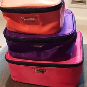 Victoria's Secret Three-Piece NWT Cosmetic Bag Set - Coral, Purple & Hot Pink